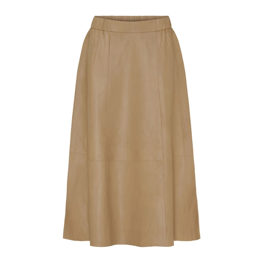 Btfcph Vrouw Beige Lange A-Lijn Leren Rok Latte