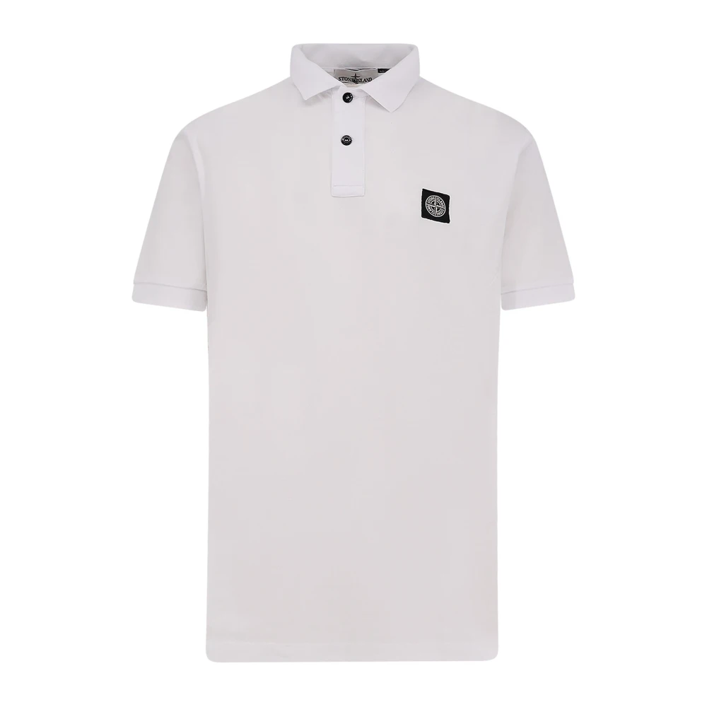 Stone Island Men's White Polo Shirts, Xl, Logo Polo Shirt