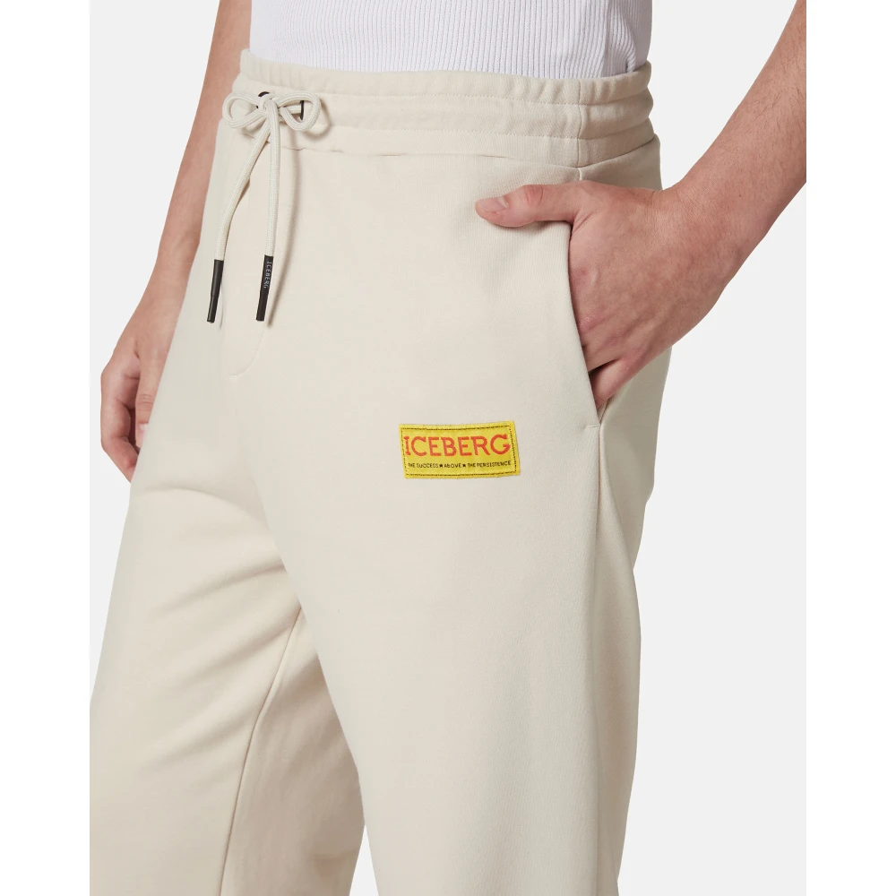 Iceberg Katoenen fleece broek in stoffig wit Beige Heren
