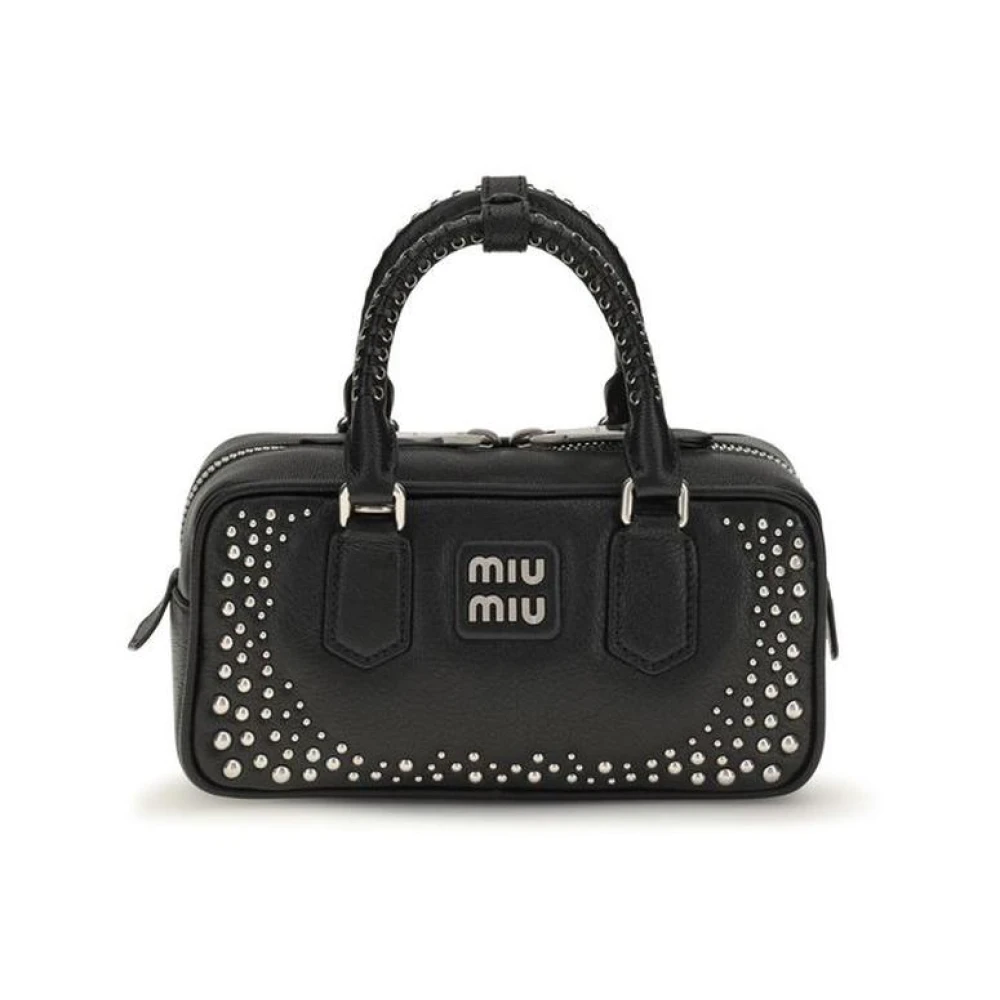 Miu Miu , Handbags, Female, Black, One Size, Arcadie Studded Leather Bag