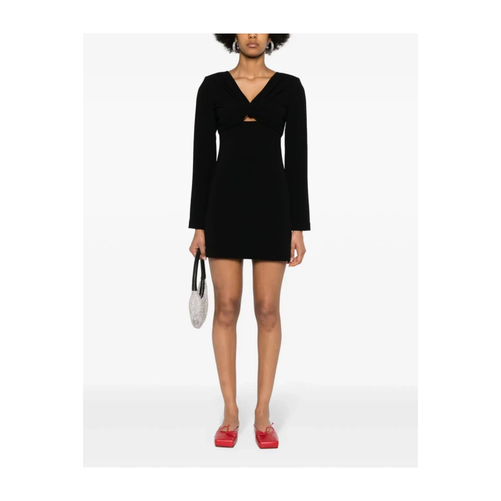 Self Portrait Zwarte V-hals Lange Mouw Jurk Black Dames
