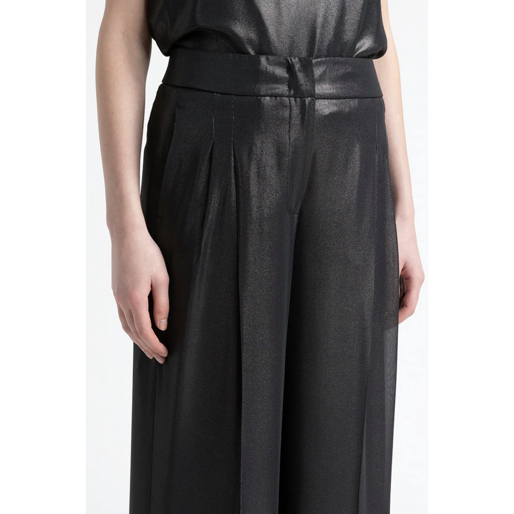 PESERICO Gelamineerde georgette palazzo broek Black Dames