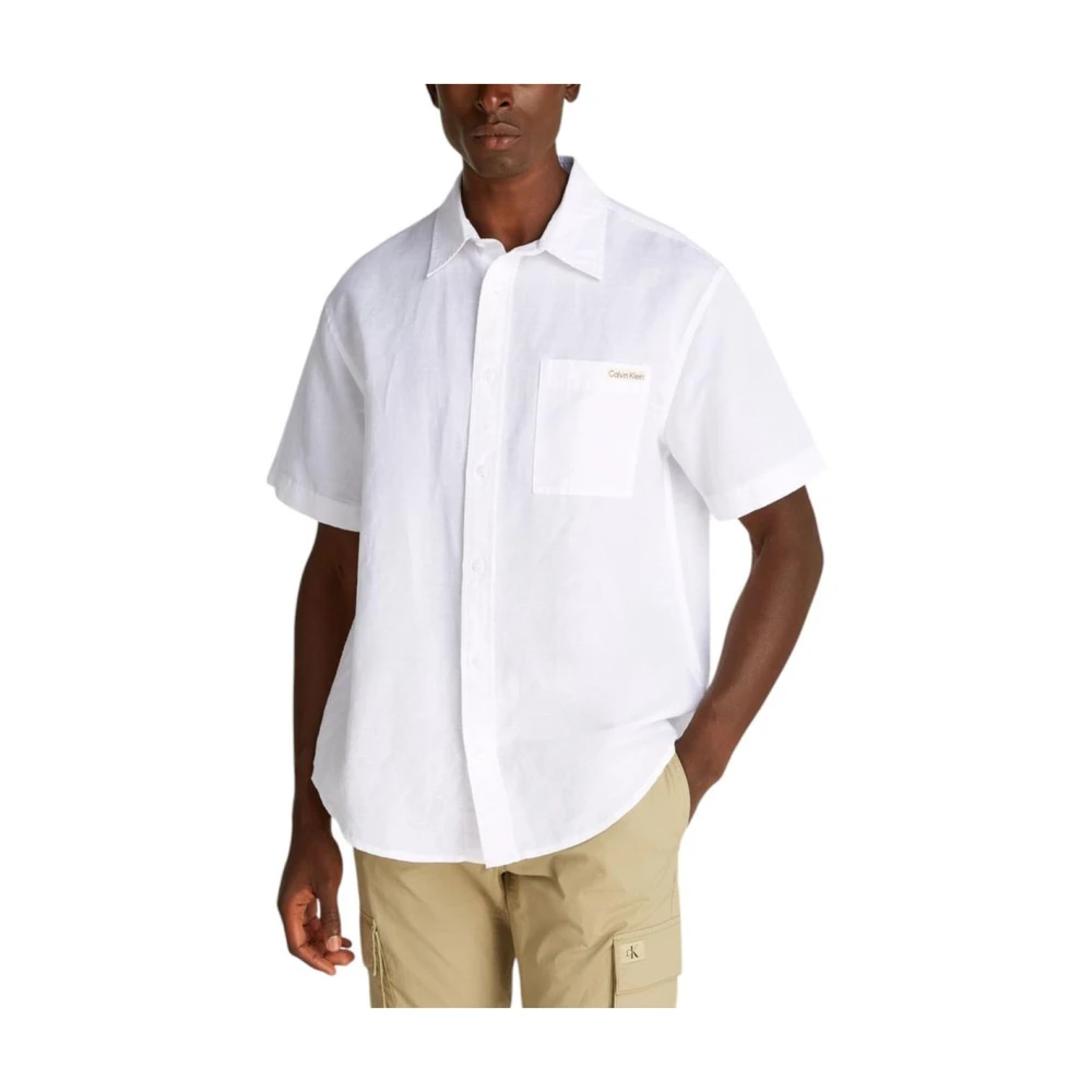 Calvin Klein Jeans Men's White Linen Shortsleeve Shirt