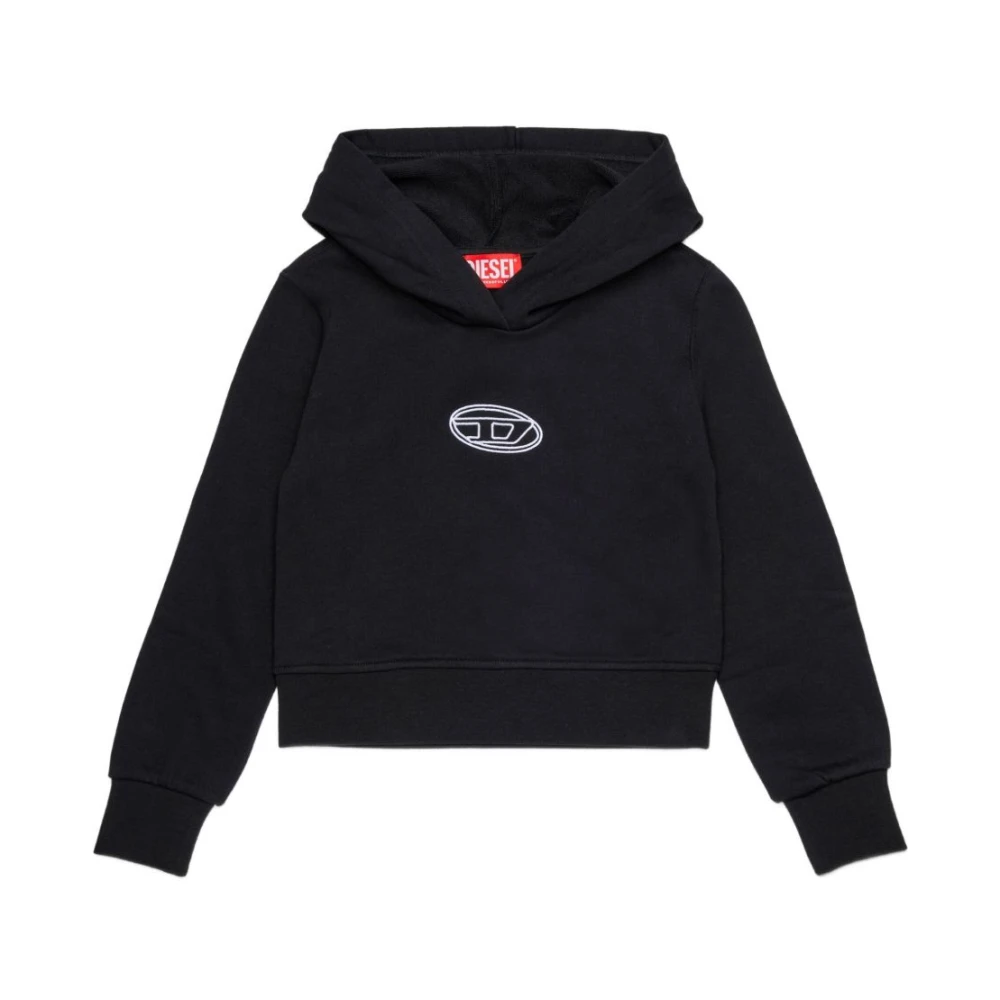 Diesel Girls Black Kids Sweatshirts, 14 Y, Cotton Hoodie With Embroidered Logo