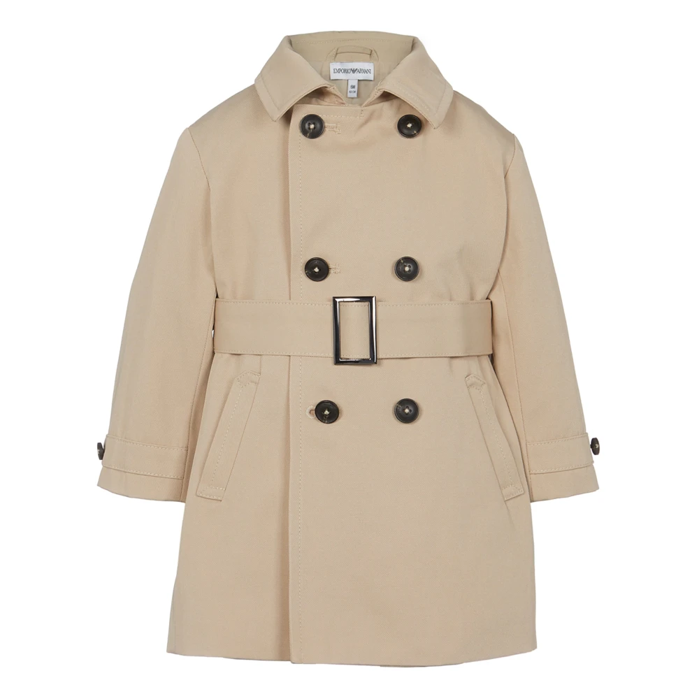 Emporio Armani Light Jackets, Male, 3 Y, Cappotto Doppiopetto In Gabardina Di Cotone Beige