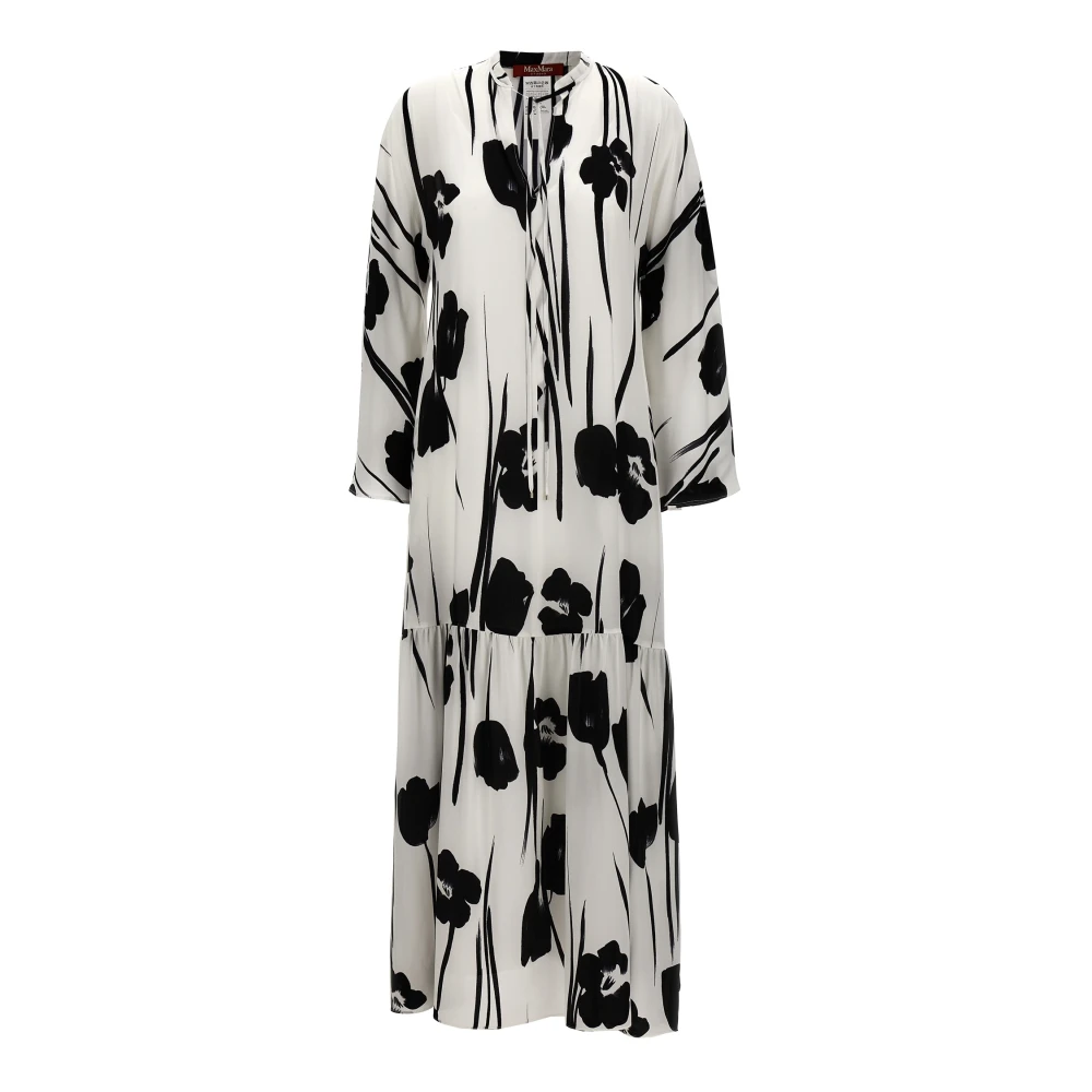 Max Mara Studio Women's White Maxi Dresses, 2XS, Eles Floral Print Silk Dress