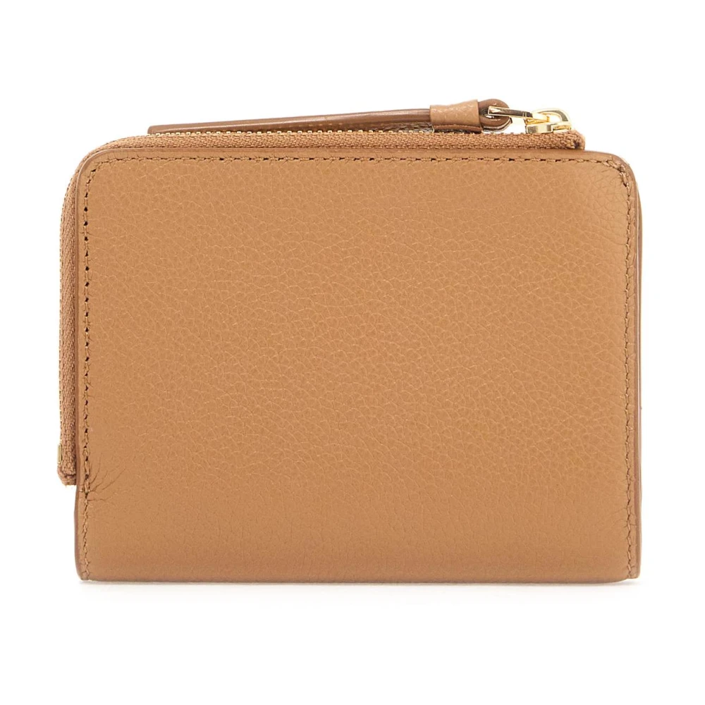 TORY BURCH Dubbele Zak Gehamerd Leren Portemonnee Brown Dames