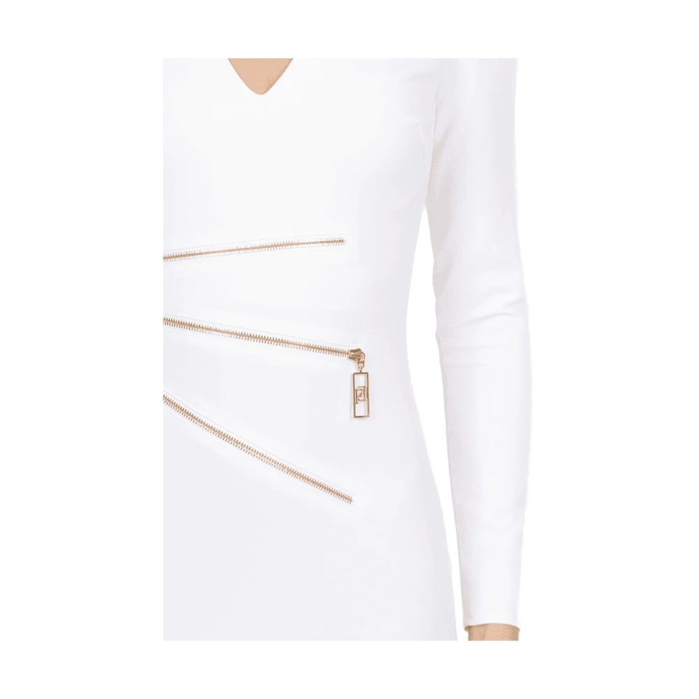 Elisabetta Franchi Korte Ivoor Crepe Jurk met Decoratieve Rits White Dames