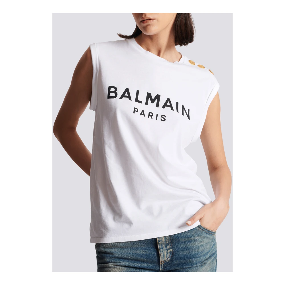 Balmain Katoenen T-shirt met logoprint White Dames