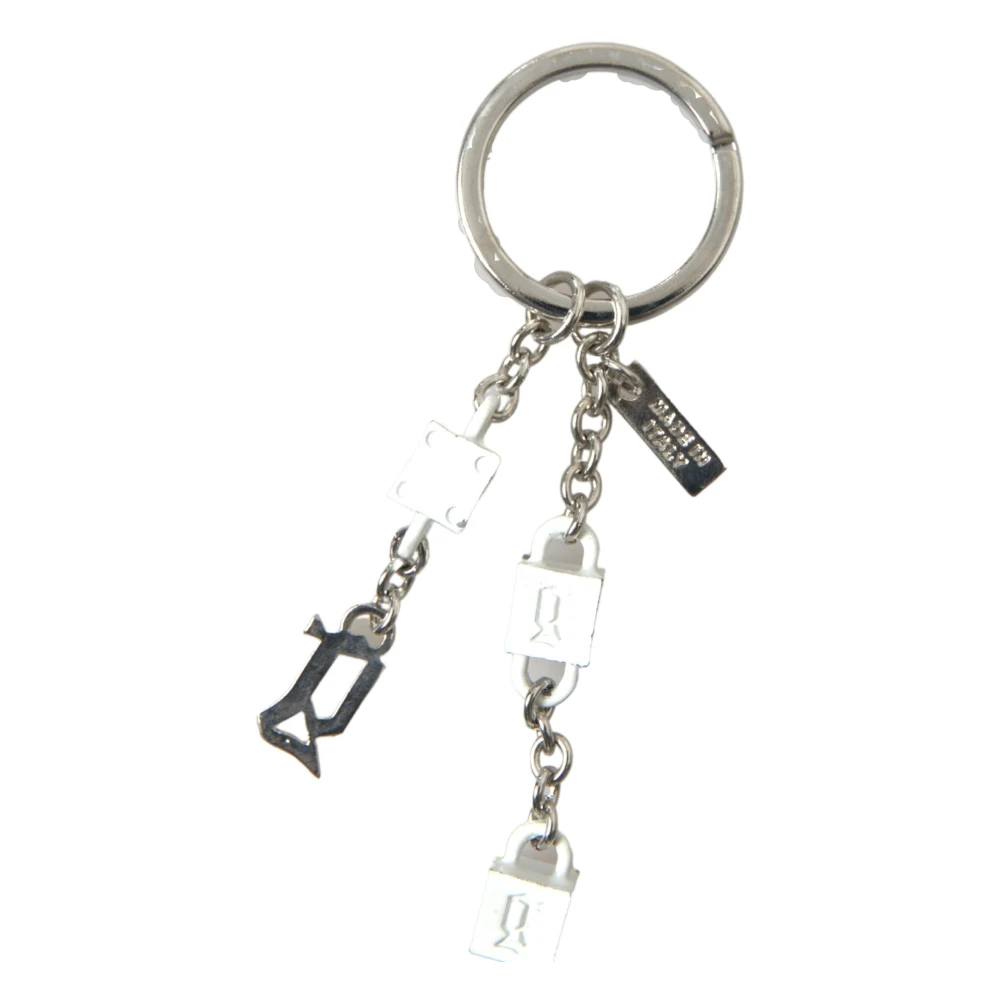 Dolce & Gabbana Unisex Gray Keychains, One Size, Elegant Silver Logo Charm Keychain