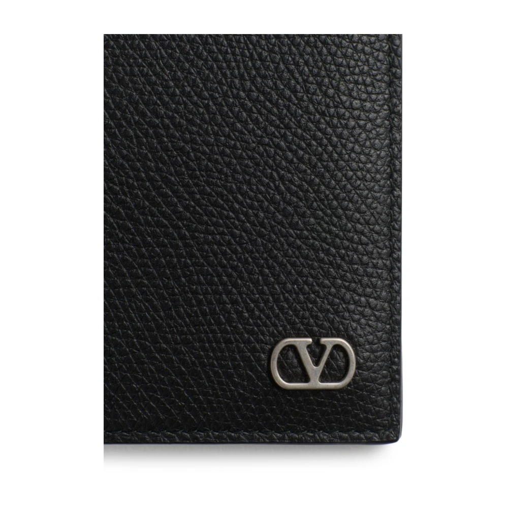 Valentino Garavani Zwarte Pebble Lederen Bi-Fold Portemonnee Black Heren