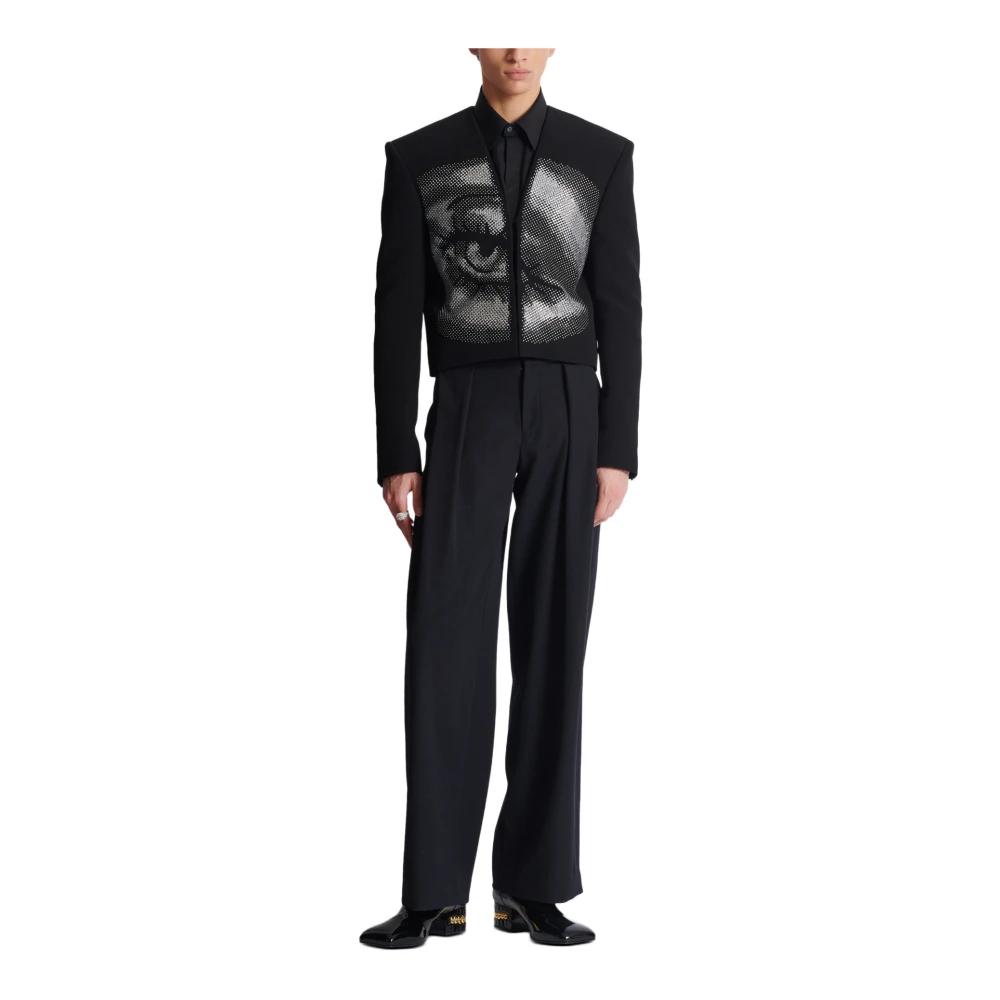 Balmain Geknipte crepe-jas met kristallen in een oogmotief Black Heren