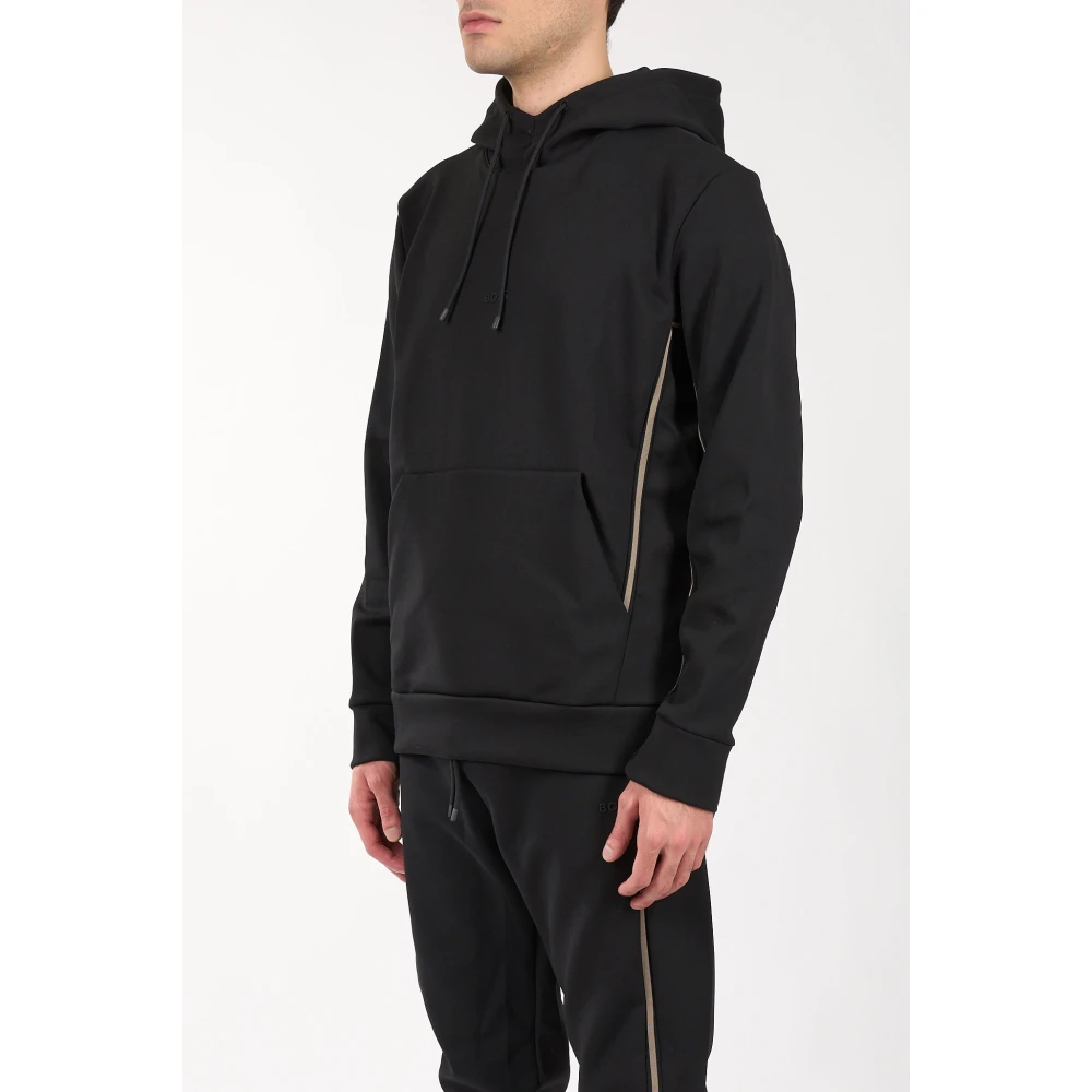 Hugo Boss Katoenen hoodie met voorlogo Black Heren