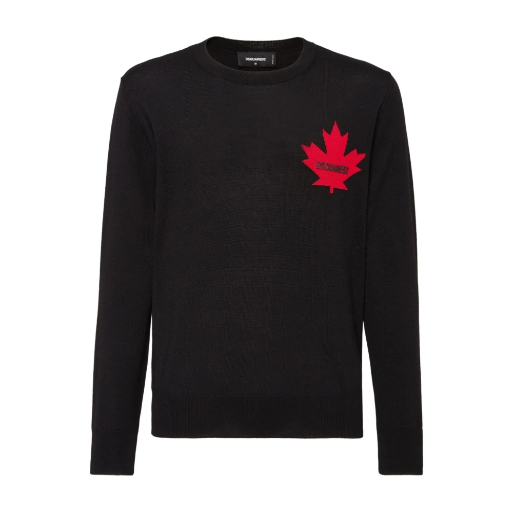 Dsquared2 Zwarte Gebreide Maple Leaf Sweater Black Heren