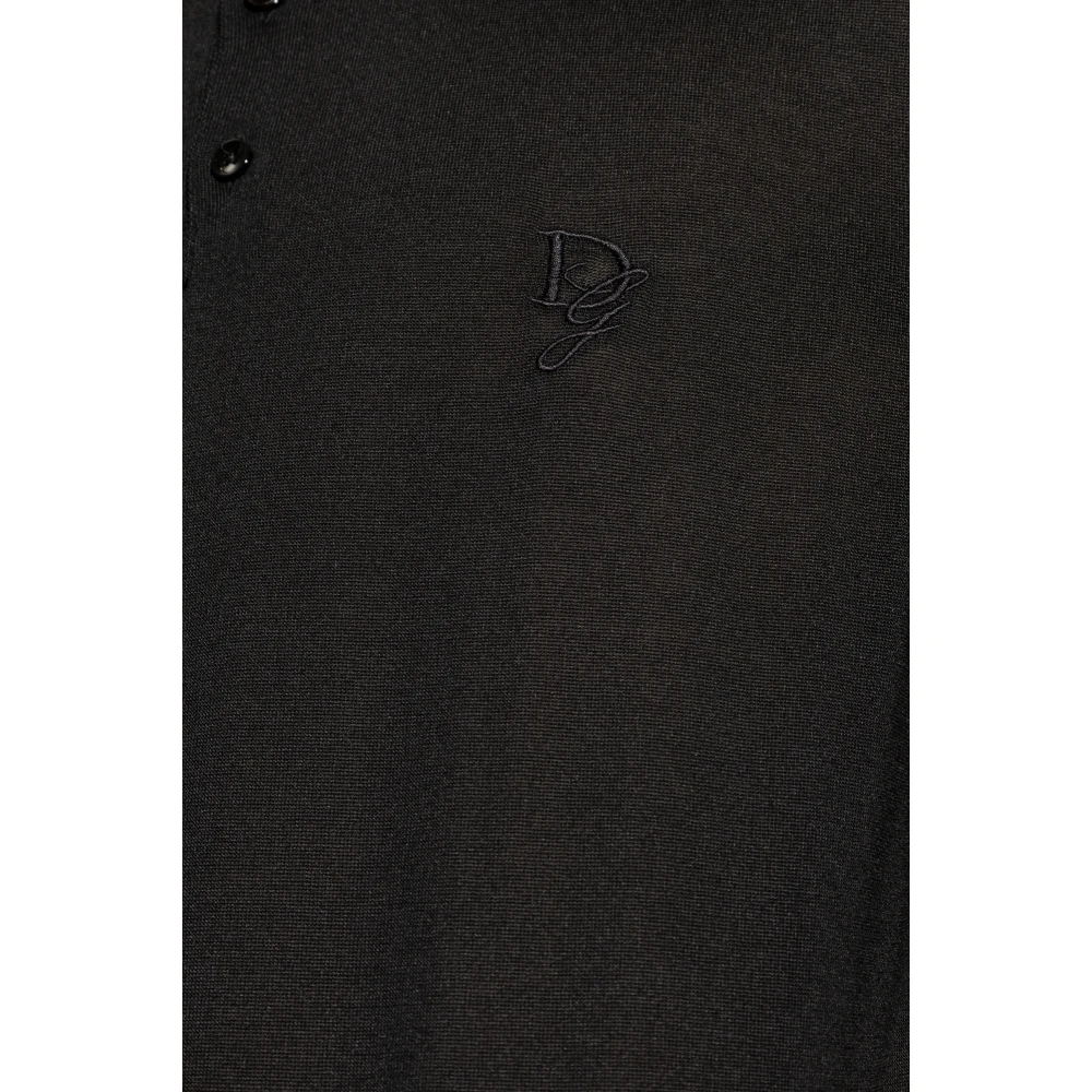 Dolce & Gabbana Zijden polo met geborduurd logo Black Heren