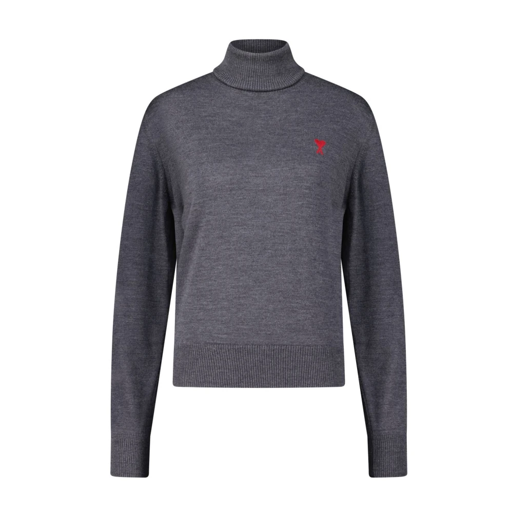 Ami Paris Ull Turtleneck Tröja Gray, Dam