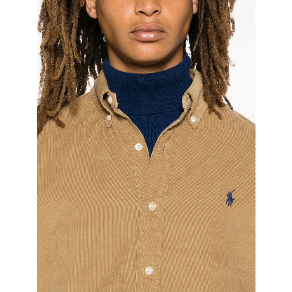 Polo Ralph Lauren Geborduurd Katoenen Overhemd Beige Heren