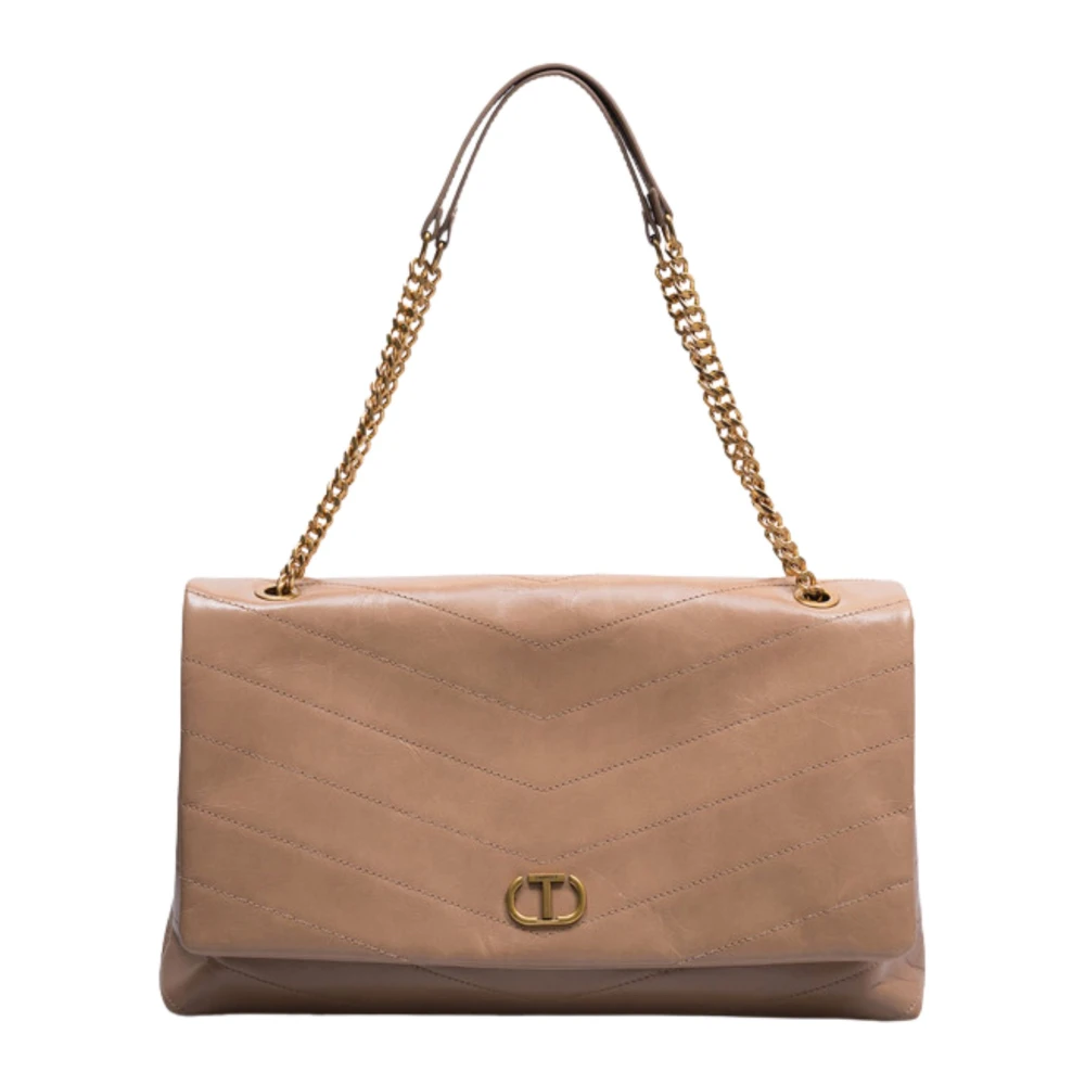 Twinset Beige leren schoudertas met ketting Beige Dames