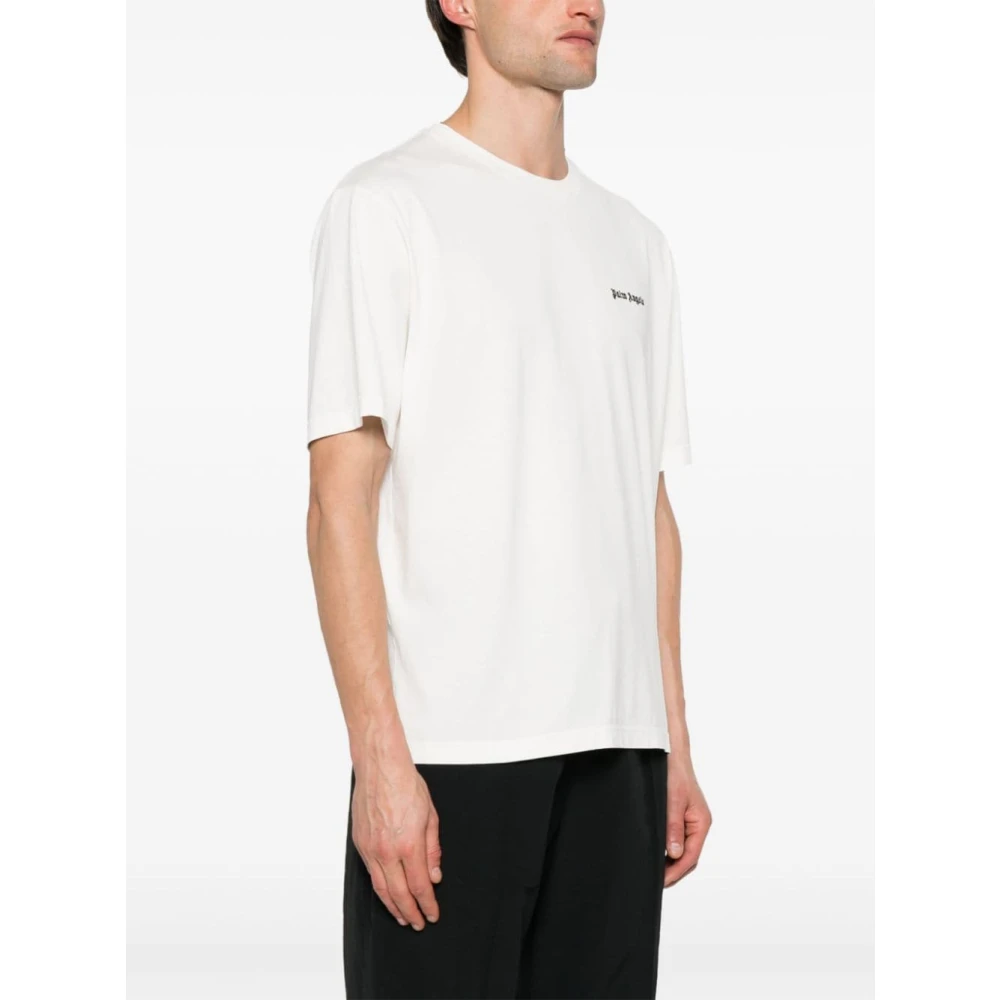 Palm Angels Wit Logo Print Crew Neck T-shirt White Heren