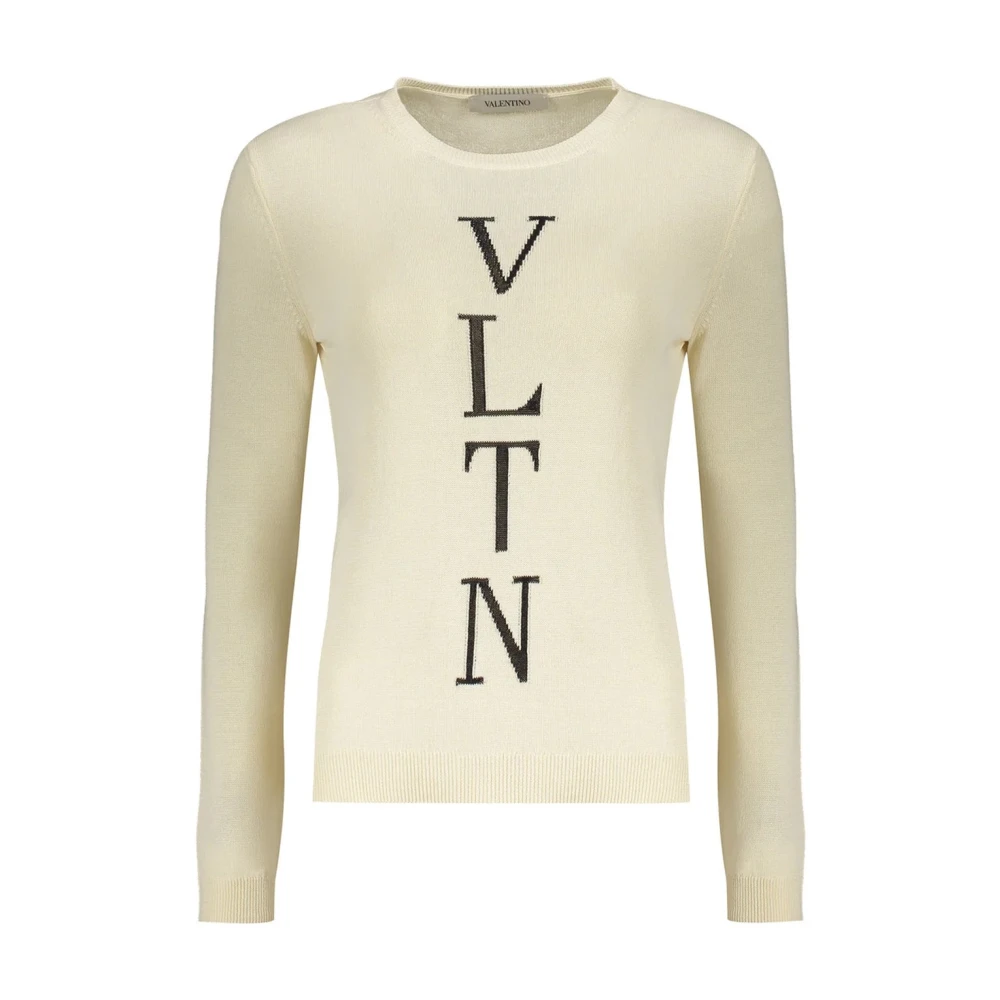 Valentino Women's Beige Round-Neck Knitwear, S, Logo Jumper