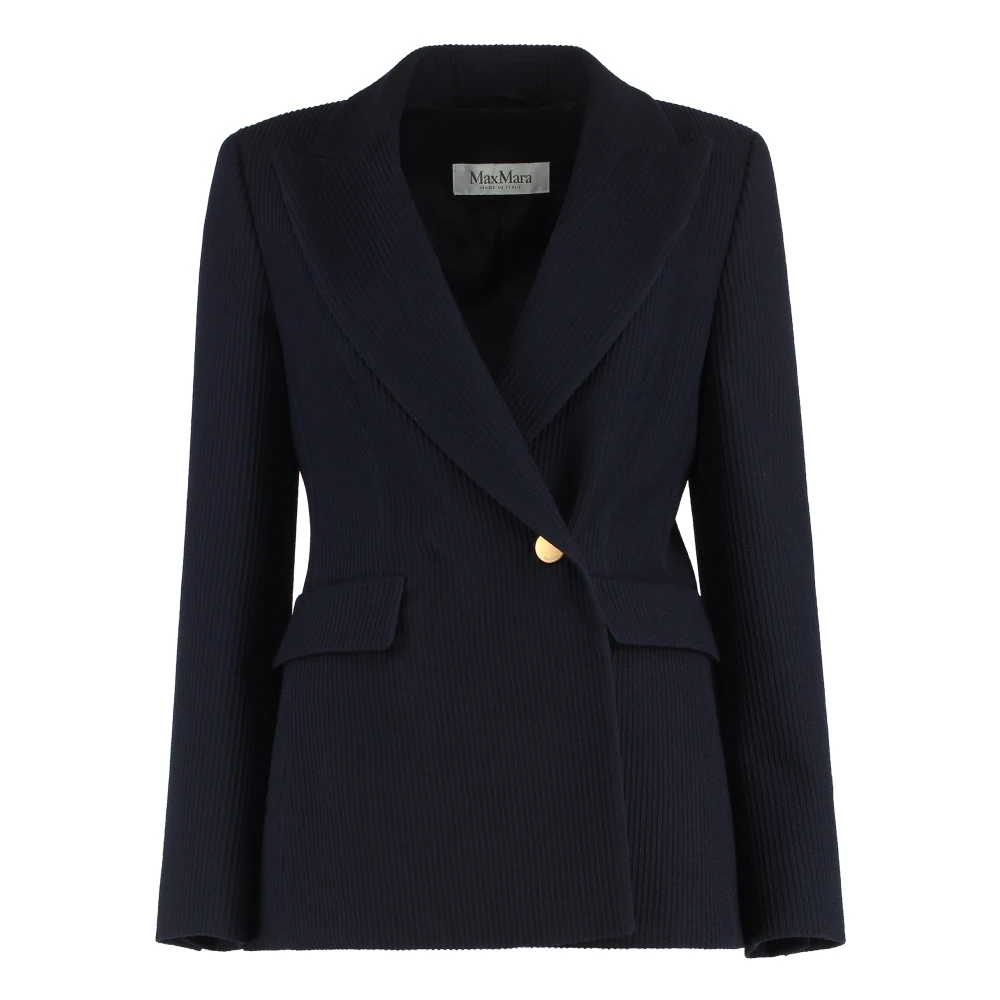 Max Mara Women's Blue Double-Breasted Wool Blazer - Blazers - M - Jackets
