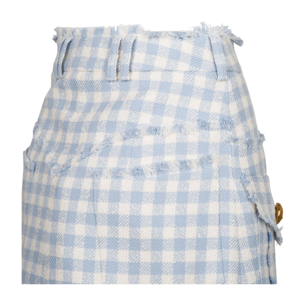 Balmain Blauwe Gingham Tweed A-Lijn Rok Blue Dames