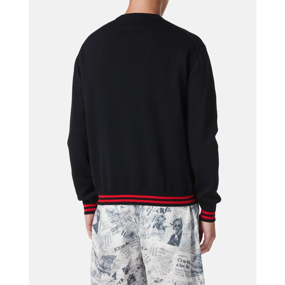 Iceberg Blauwe ronde hals katoenen trui met jacquard graphics Blue Heren