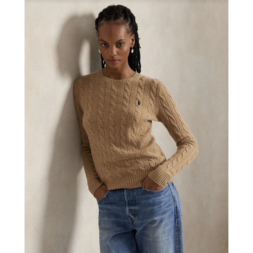 Polo Ralph Lauren Women's Brown Julianna Cable Knit Jumper - Round-Neck Knitwear - L - Knitwear