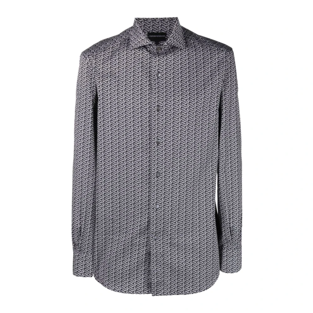 Emporio Armani Herren Grau Regular Fit Hemd Mit Allover-Schriftzug