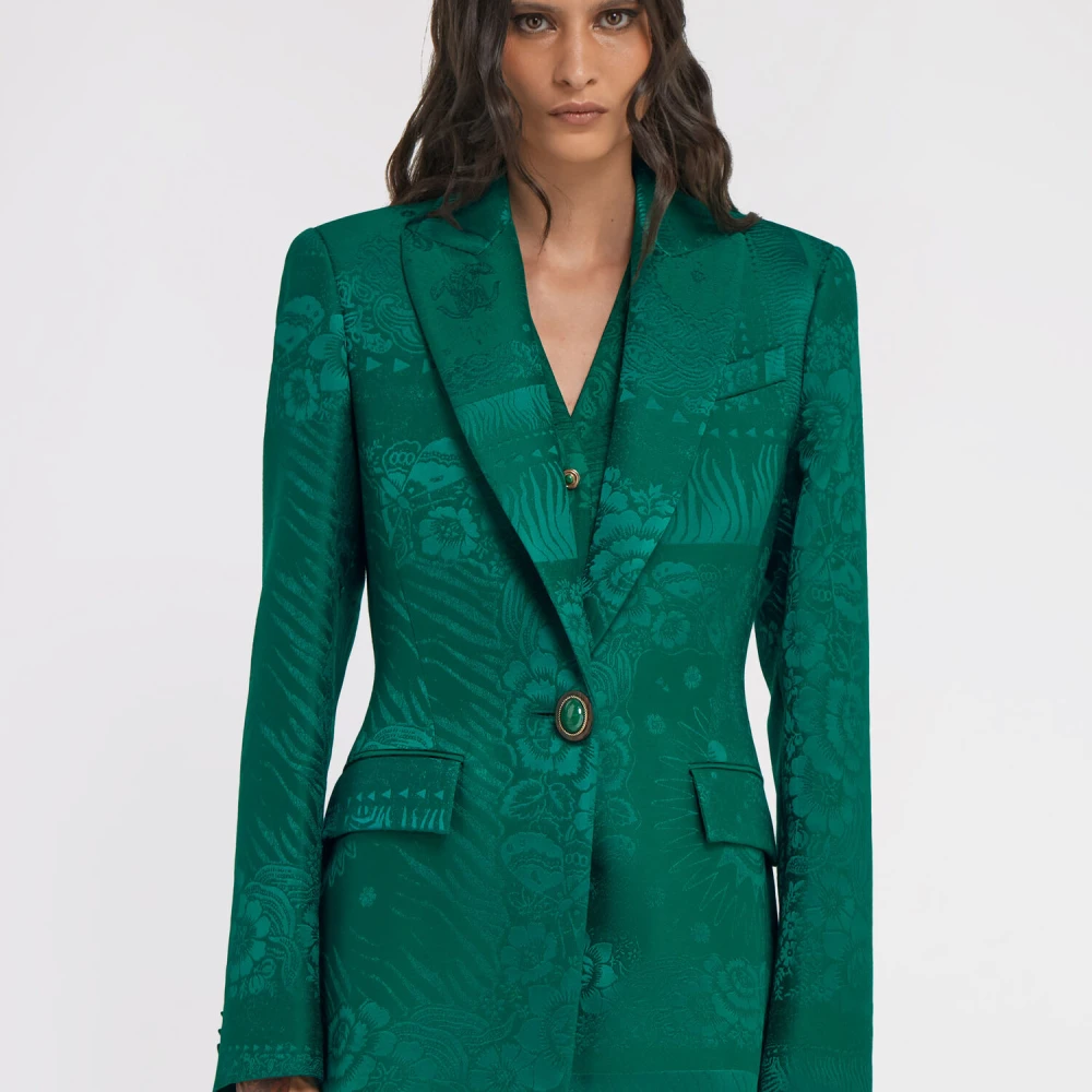 Roberto Cavalli Luxe Jacquard Blazer Made in Italy Green Dames
