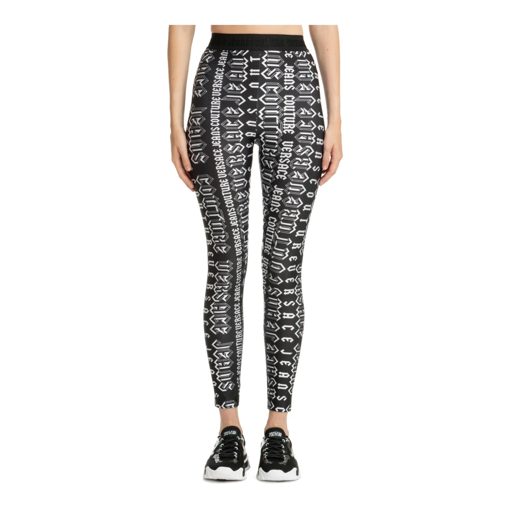 Versace Jeans Couture Abstract Multicolor Logo Leggings Black Dames