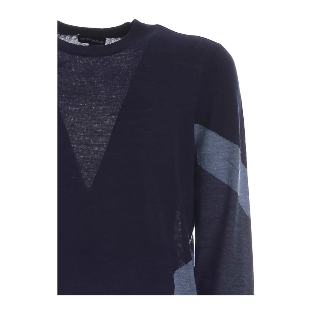 Emporio Armani Color Block Wollen Trui met Inlays Blue Heren