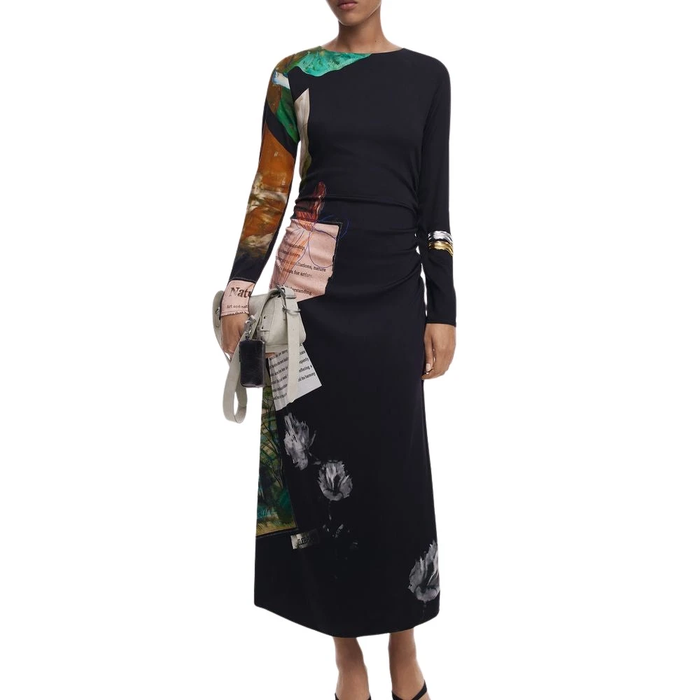 Desigual Damen Schwarz Viskose Midikleid