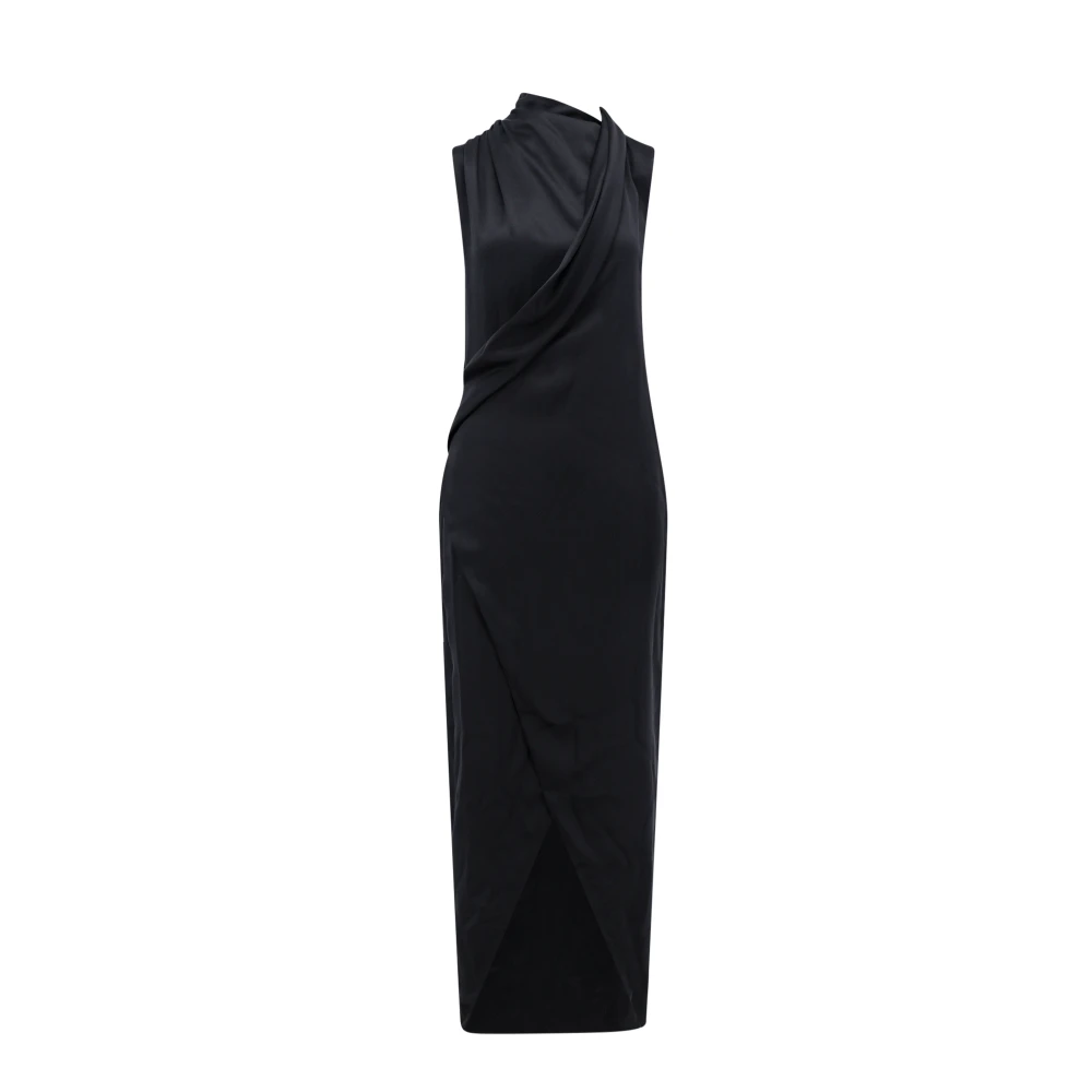 Giorgio Armani Zwarte zijden jurk met gedrapeerd detail Black Dames