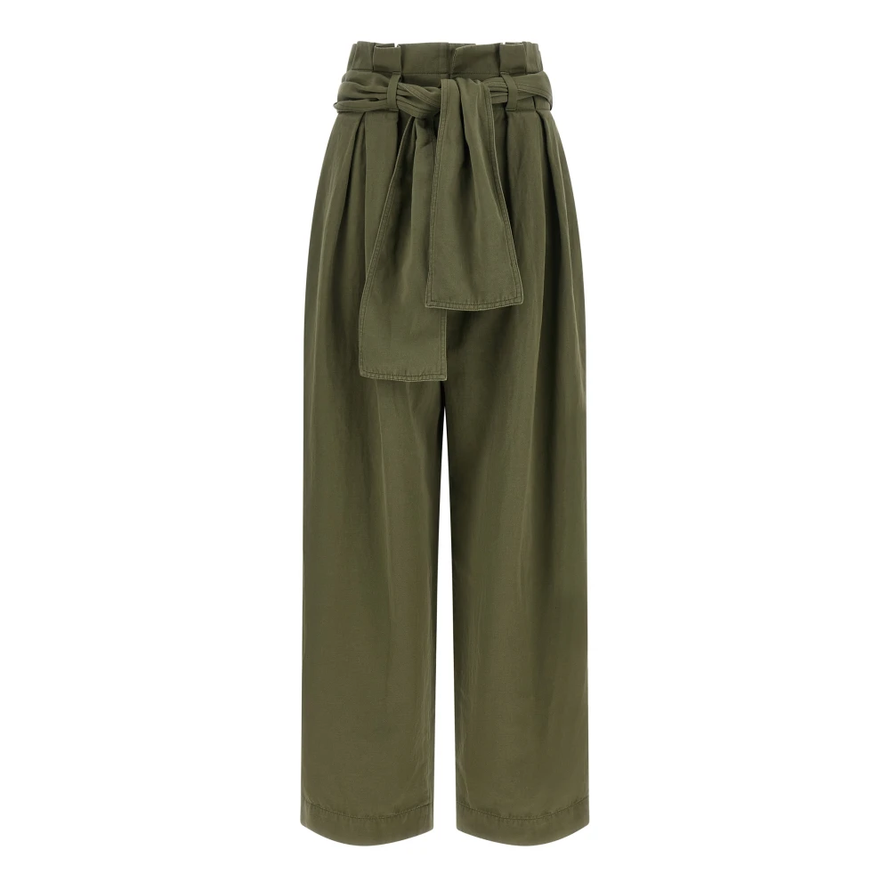 Balmain Green Twill High-Waisted Trousers - Female - Tapered Trousers - S - Trousers