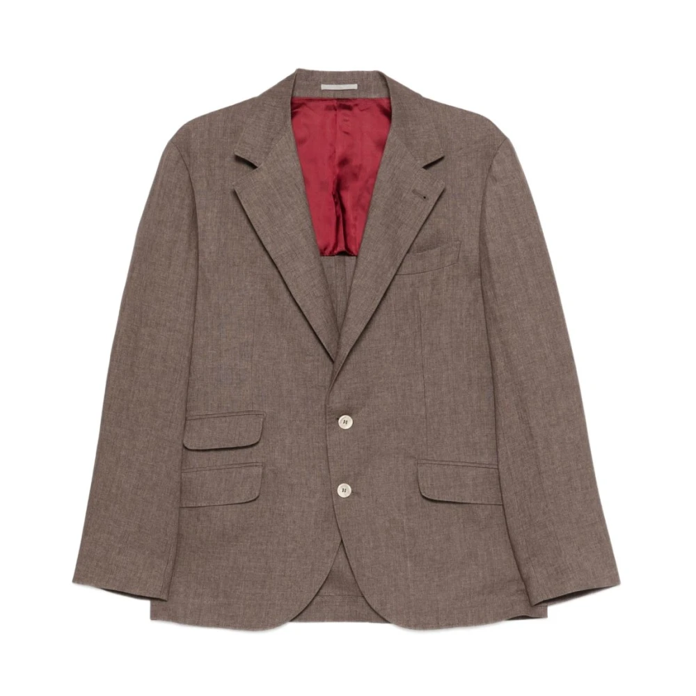 Brunello Cucinelli , Blazers, Male, Brown, L, Linen Single-Breasted Jacket