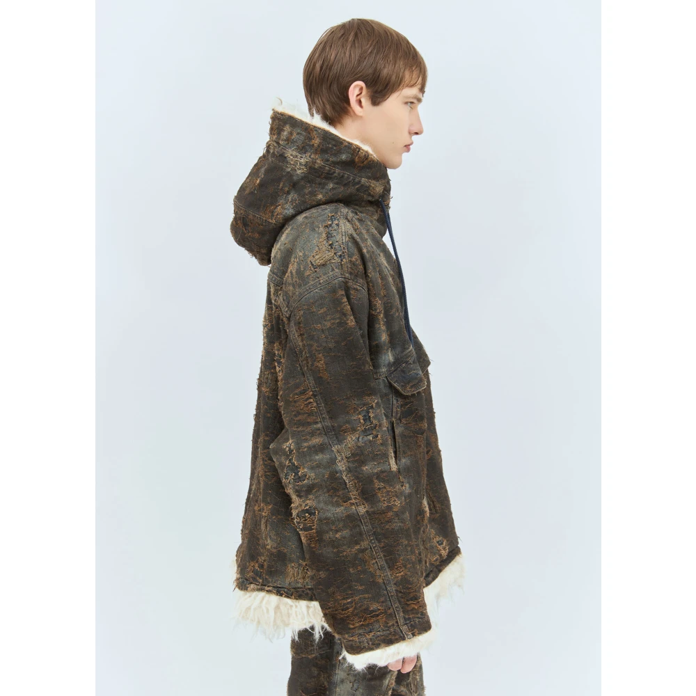 Diesel Anorak jas van gecoate jacquard denim Brown Heren