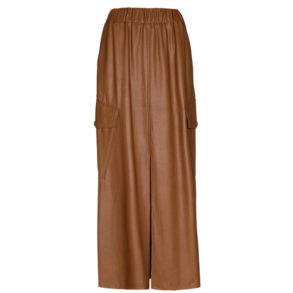 Caroline Biss Eco Lederen Midi Rok Brown Dames