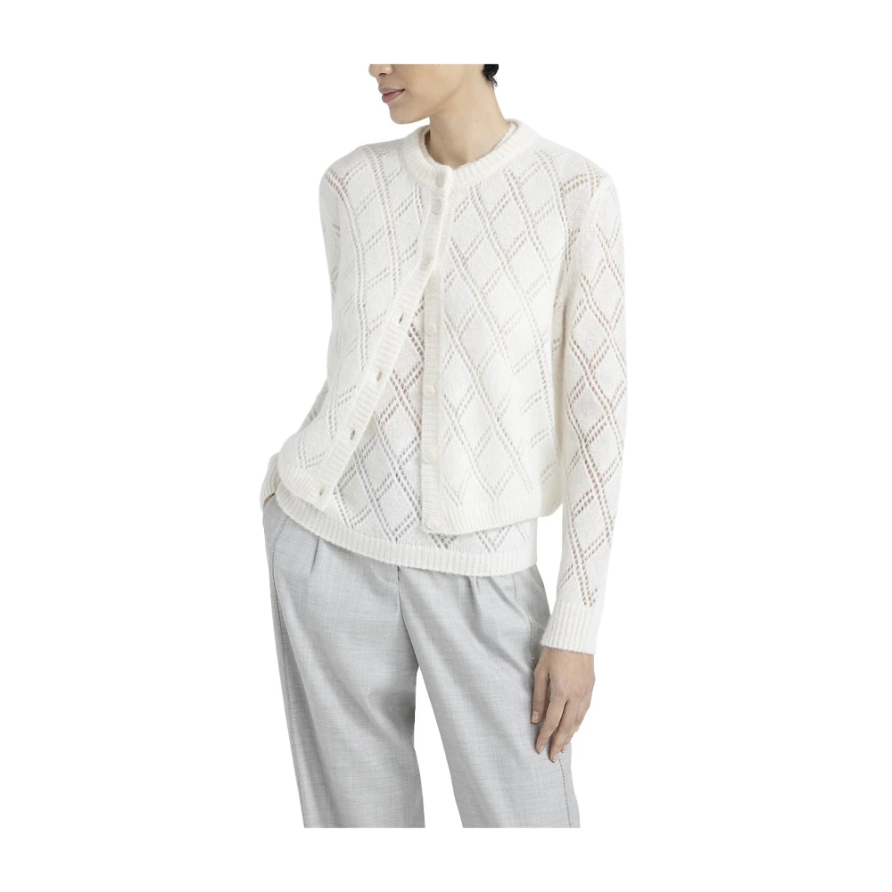PESERICO Merino wol en alpaca kantpatroon vest White Dames