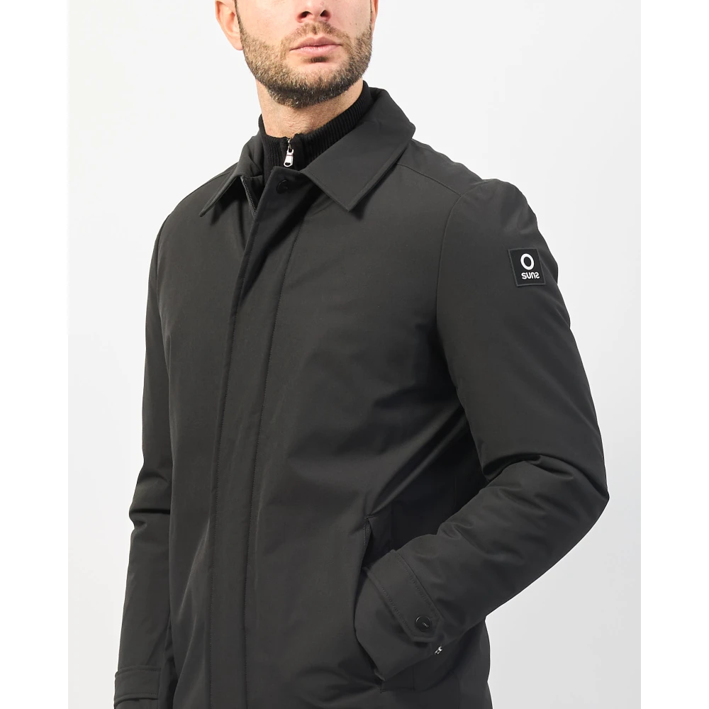 Suns Zwarte jas met ritssluiting en overhemdkraag Black Heren