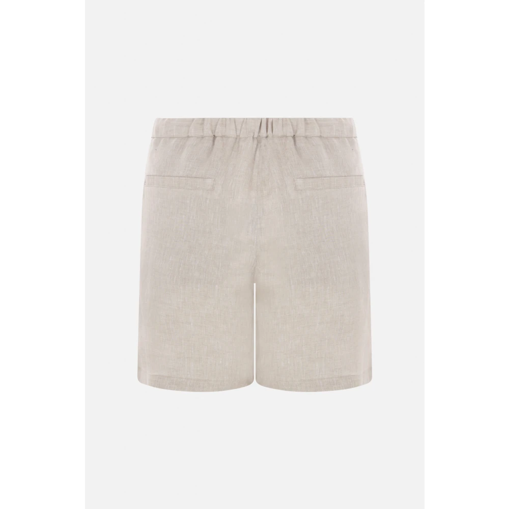 BRUNELLO CUCINELLI Beige Linnen Shorts met Elastische Taille Beige Dames