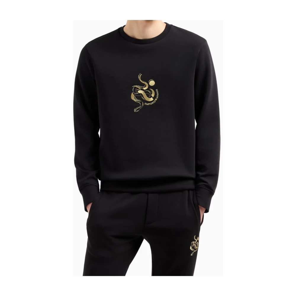 Emporio Armani Zwarte Sweatshirt met Intricate Borduurwerk Black Heren