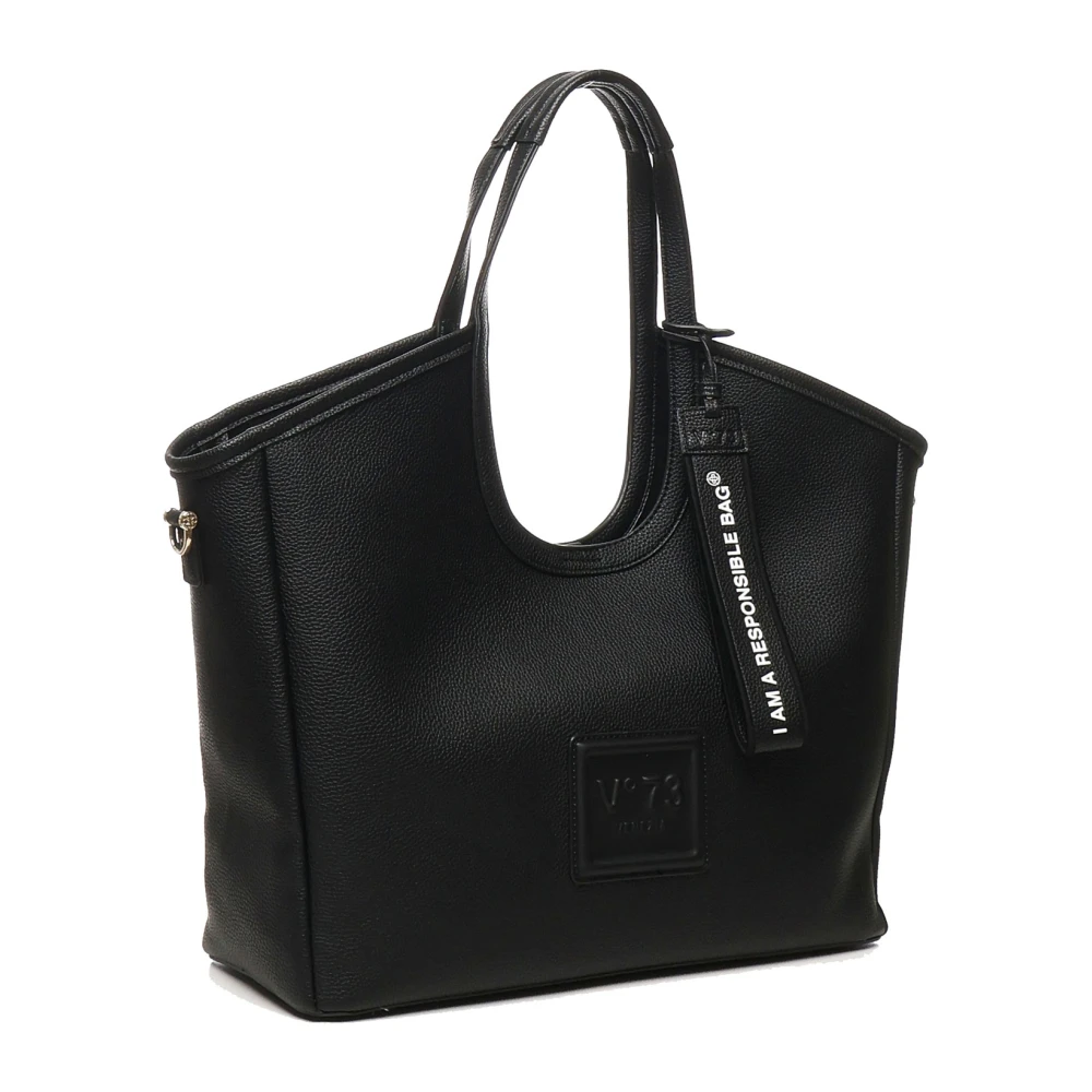 V73 Zwarte Tote Tas met Slogan Lint Black Dames