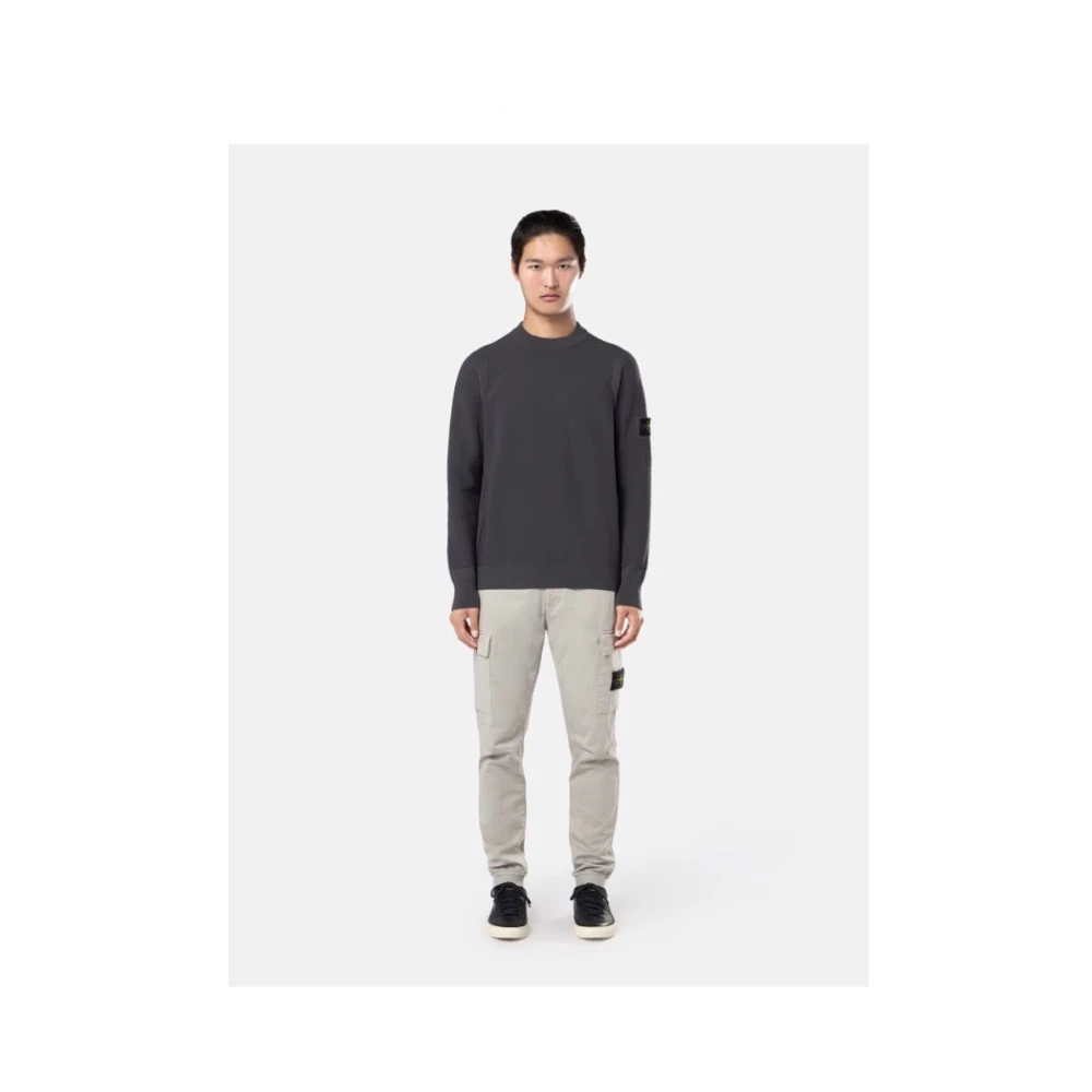 Stone Island Grijze Wol Crewneck Sweater met Ribgegevens Gray Heren
