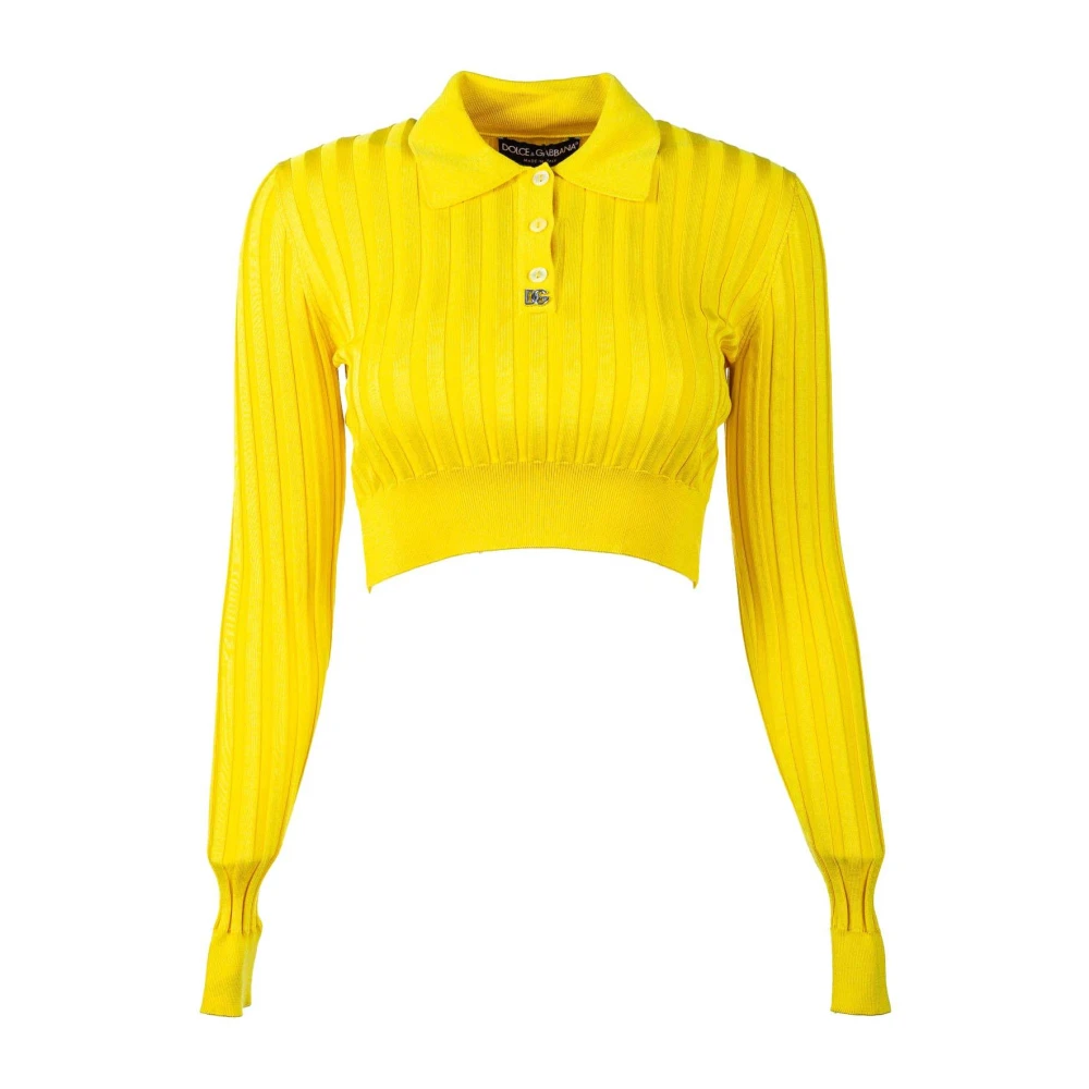 Dolce & Gabbana Korte Polo Hals Jumper voor Vrouwen Yellow Dames