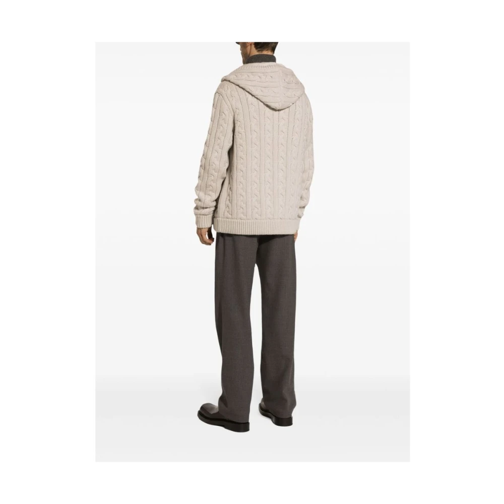 Dolce & Gabbana Beige Kabel Gebreide Hoodie Beige Heren