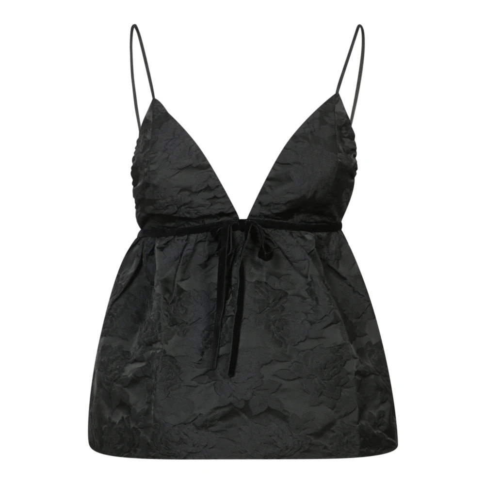 Ganni Black Botanical Jacquard Strap Top - Female - Sleeveless Tops - L - Tops