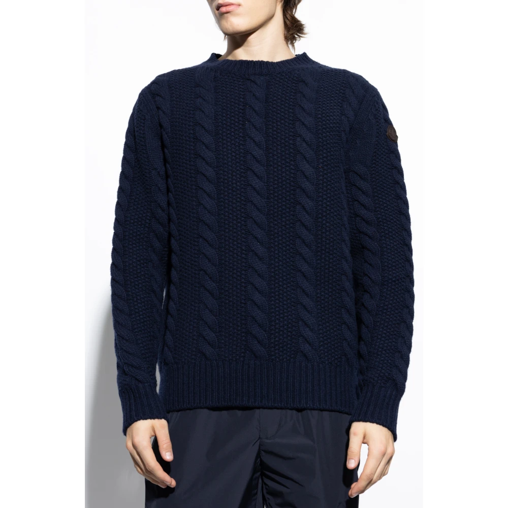 Moncler Trui met decoratieve brei Blue Heren