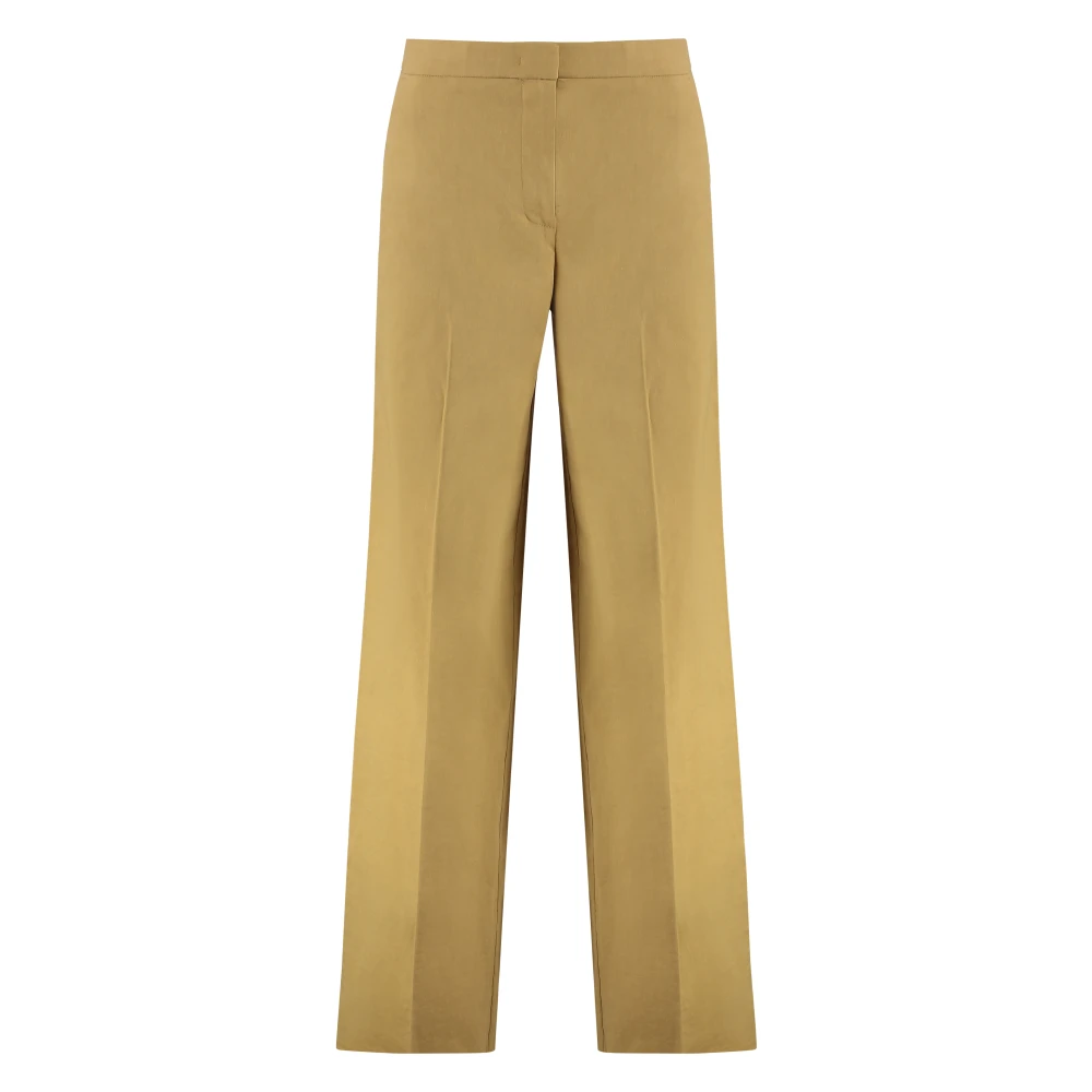 Pinko Women's Beige Stretch Linen Trousers With Crease - Wide Trousers - Xs - Trousers