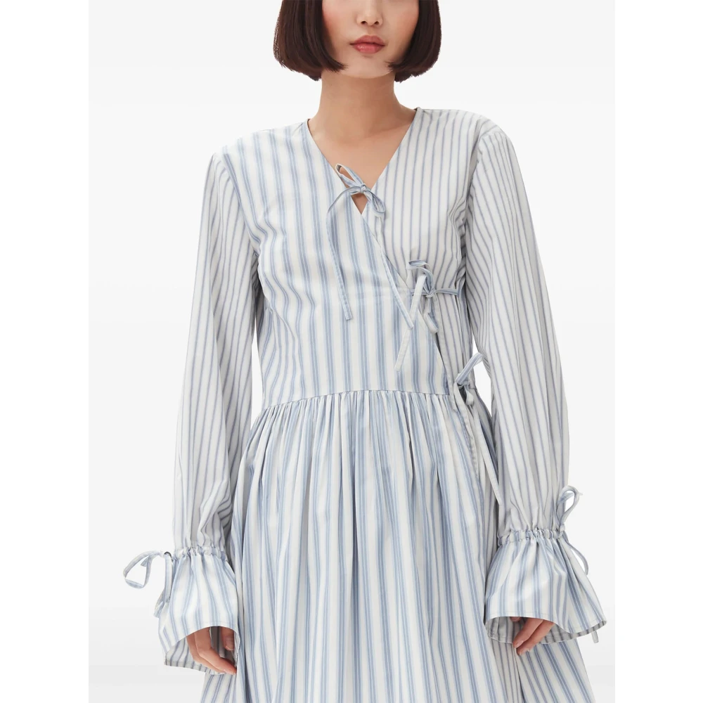 Ganni Streep-Print Mini Wikkeljurk Gray Dames